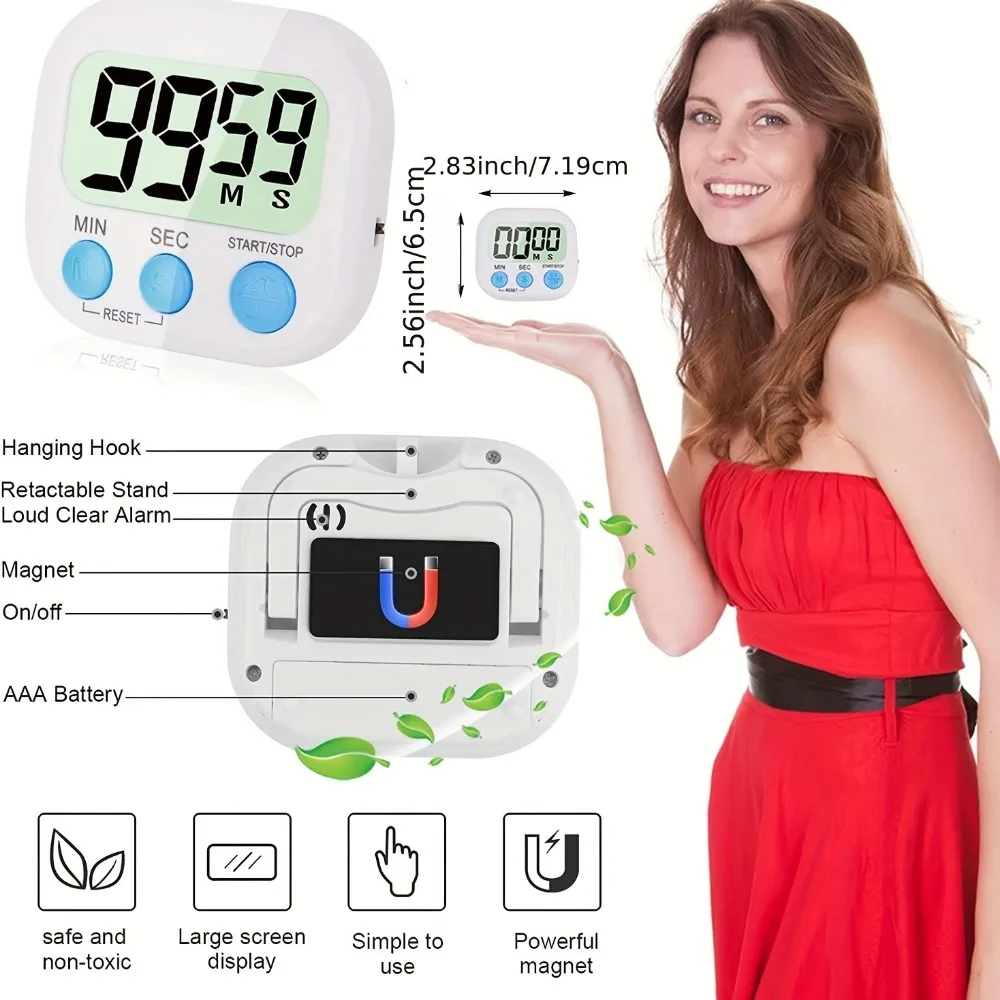 Multi-Function Electronic Timer, Big LCD Display The Loud/Silent Switch Countdown Timer, In Break Time, Cooking, Gym, Meeting