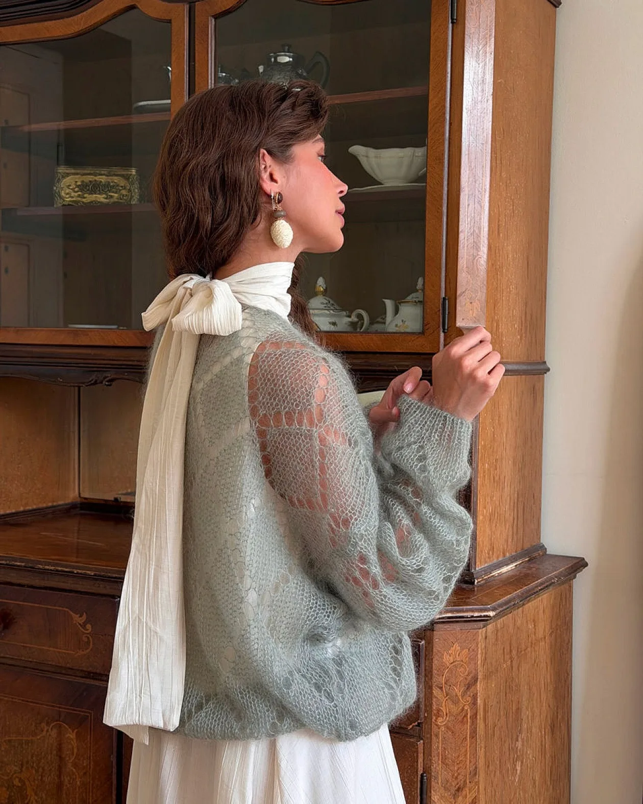 2026 New French Boho Mohair Knitted Cardigan for Women V Neck Loose Fit Long Sleeve Button Sheer Sweater Outerwear Cardigans