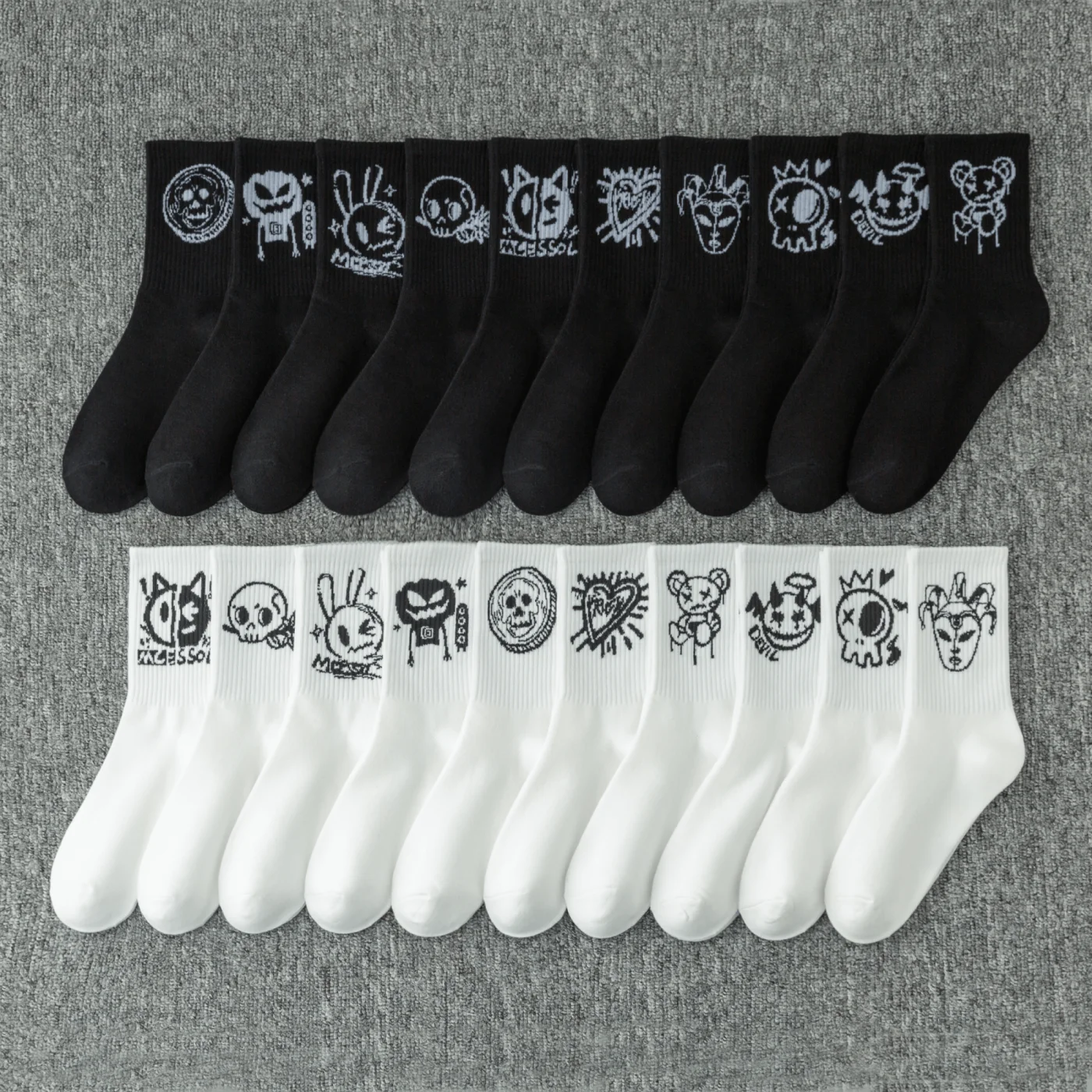 Multipack Men\'s Crew Socks, Graffiti Goblin, Ghost Face, Clown, Pumpkin Designs, Halloween Gift Recommendation