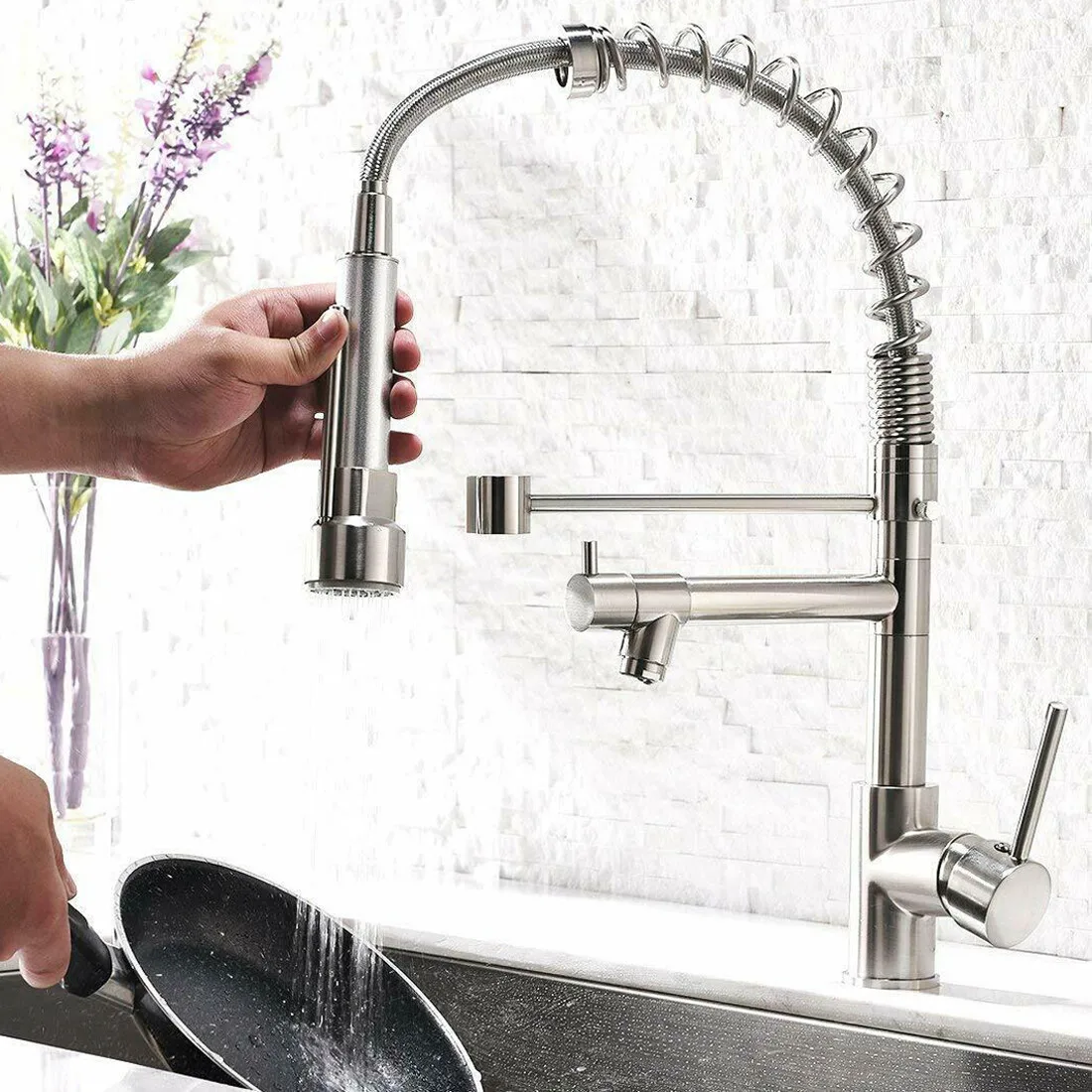 

Commercial Stainless Steel Kitchen Sink Faucet with Pull Down Sprayer Mixer Tap