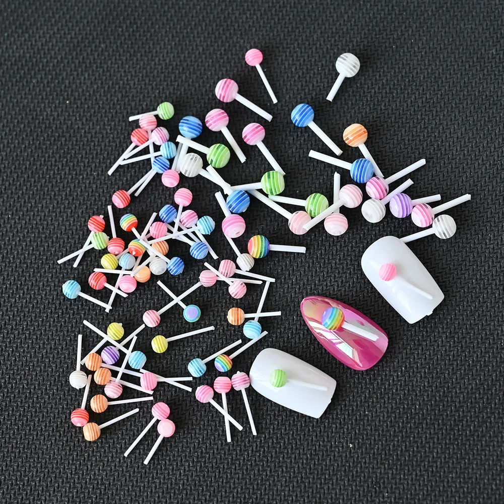 50pcs Mix Colors Cute 3D Lollipop Candy Mini Nail Art Decorations DIY Nail Accessories charm Cartoon Manicure Supplies Sweet lov