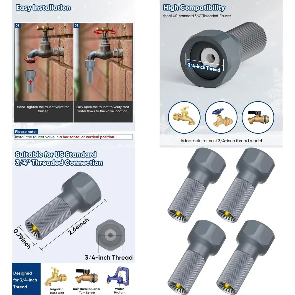 

Frost-Resistant 3/4-Inch Thread Outdoor Faucet with Auto Temperature Control for Garden and Yard, 4-Pack, GRY