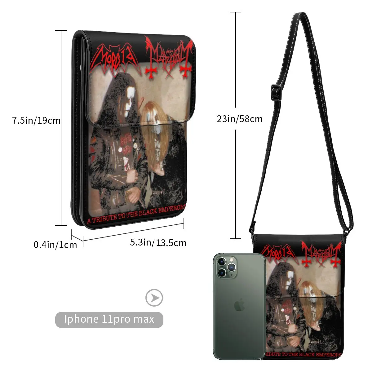 Black Emperors Mayhem Morbid Leather Cell Phone Purse Stuff Modern Black Metal Crossbody Bag Card Holder Lightweight