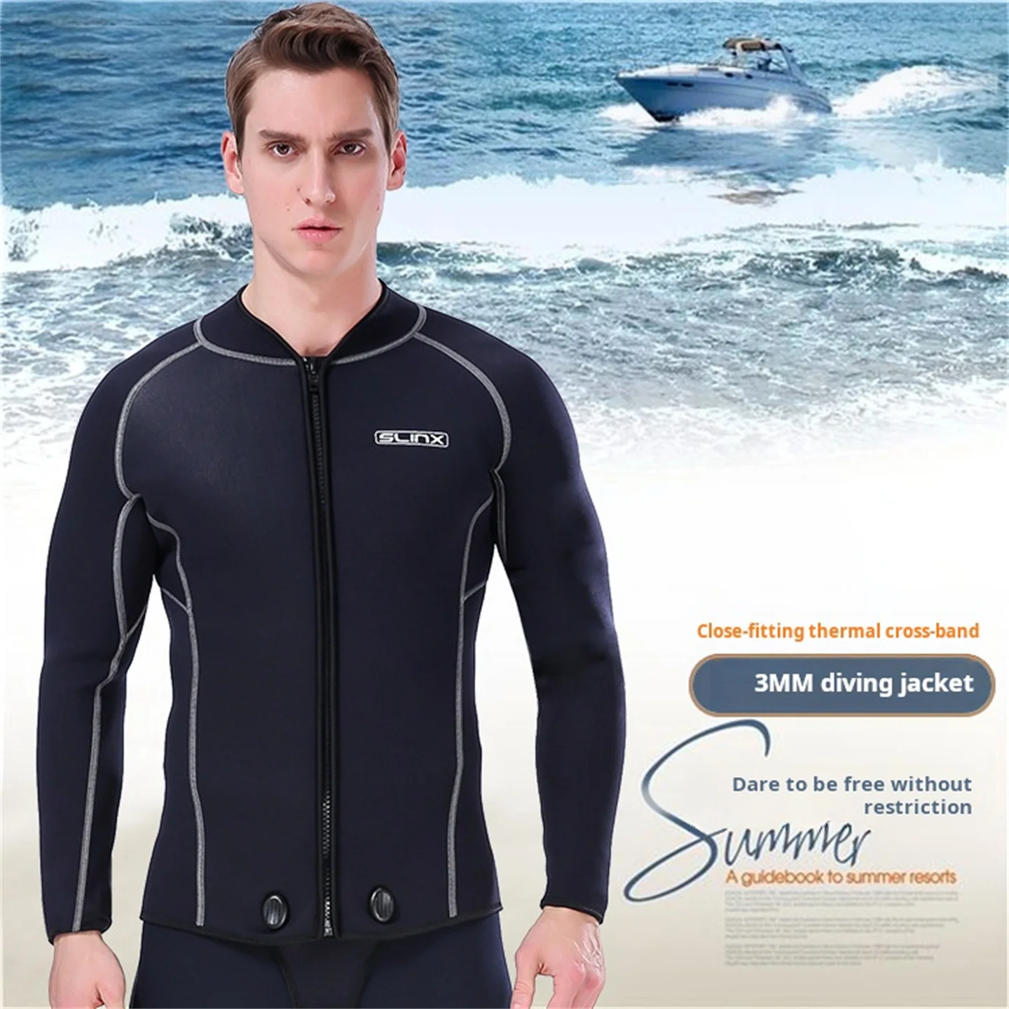 Tauchjacke, 3 mm Neopren, für Herren, verbundener Schritt, Tauchoberteil, Speerfischen, Schnorcheln, Surfen, separater Neoprenanzug, Winter-Badebekleidung – Detail 1