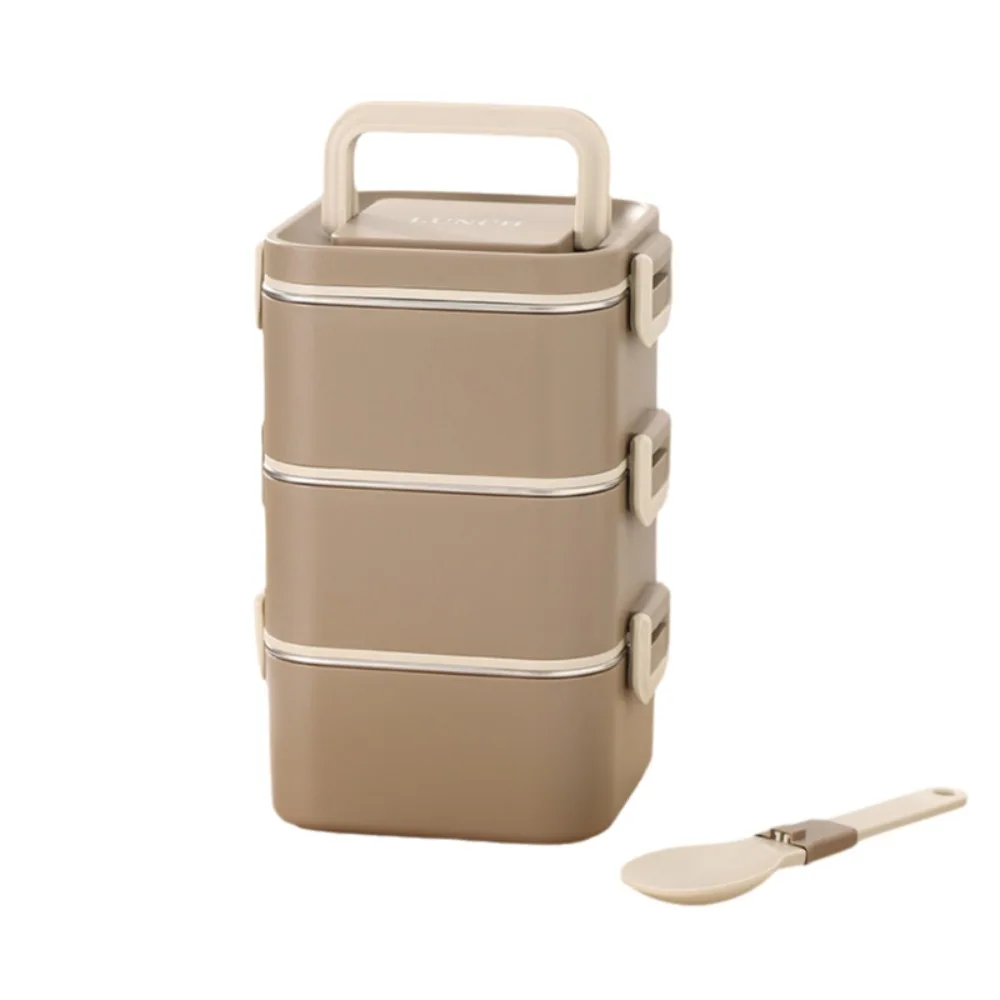 

304 Stainless Steel Square Lunch Box Leakproof with Spoon Lunch Container Detachable Airtight Lid Food Storage Box Microwaveable