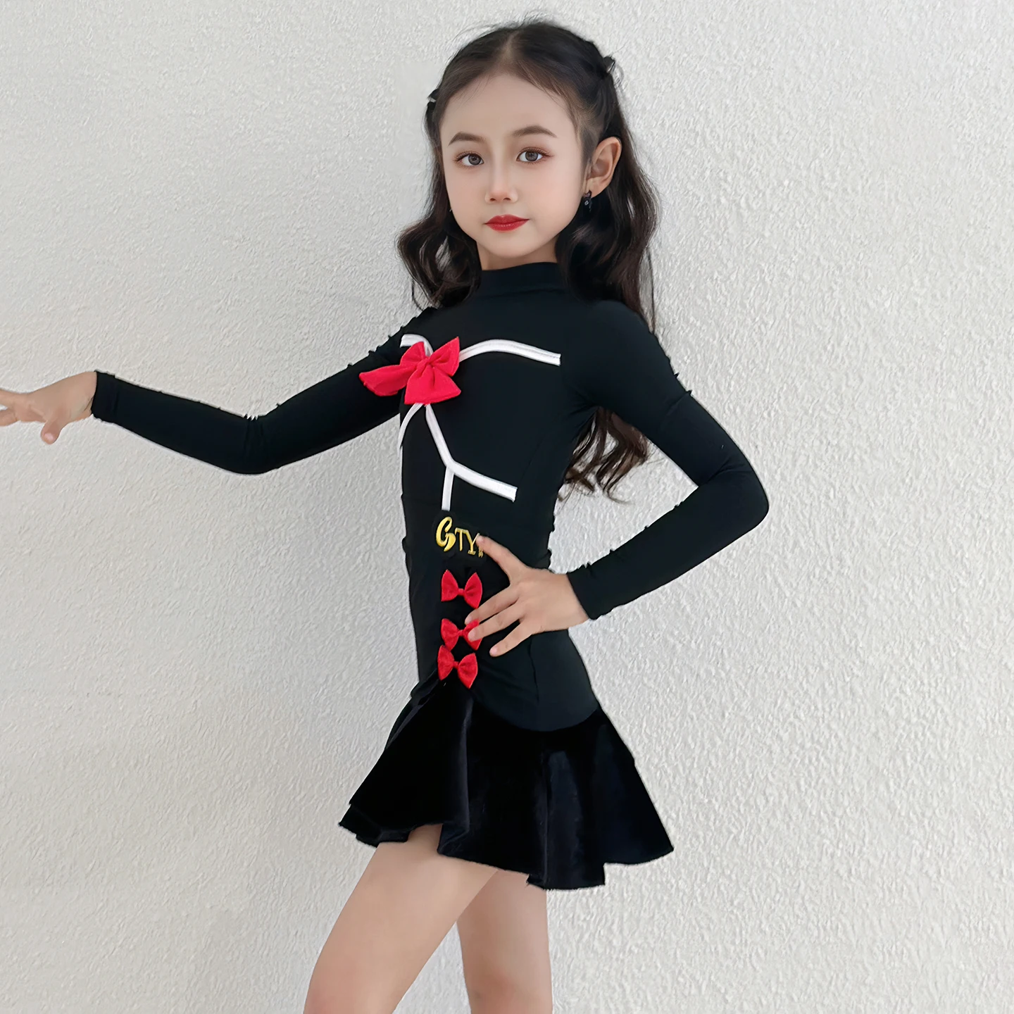 Vestido de baile latino de Salsa para niñas, vestido de práctica latina, vestido de salón de competición, traje de baile latino estándar para niños, falda de baile