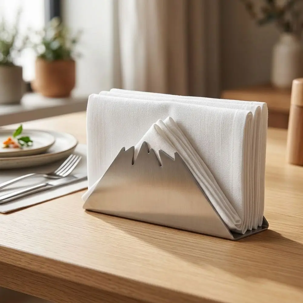 Stainless Steel Stainless Steel Napkin Rack Freestanding Holds 30-50 Napkins Vertical Tissue Rack Snow Mountain Design