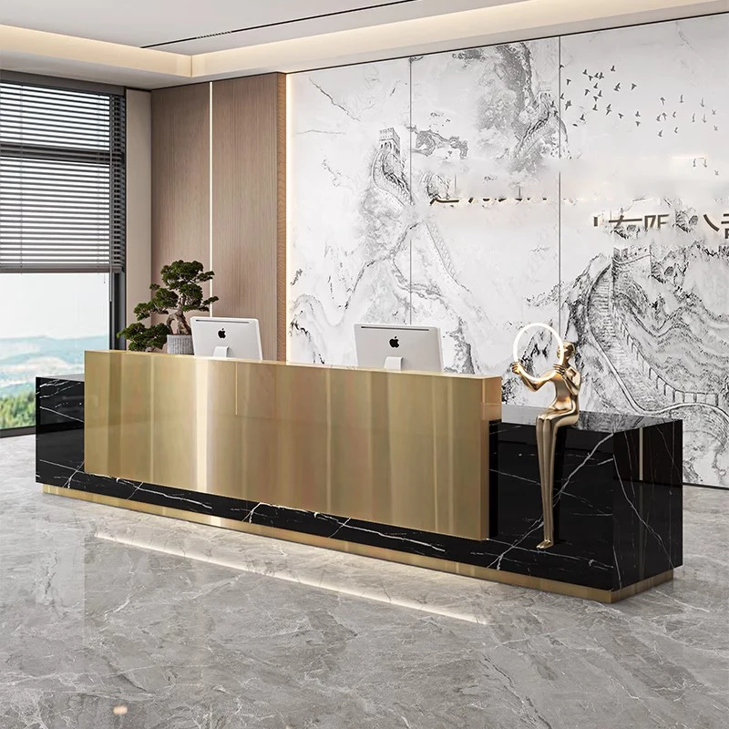 

Customized.Luxury Stainless Steel Two Person Large Office Reception Desk Restaurant Hotel Front Reception Desk