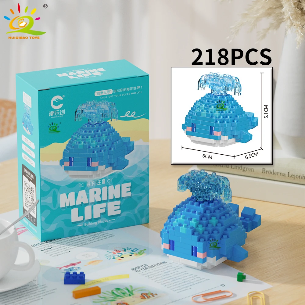 HUIQIBAO Mini Cute Shark Turtle Crab Sealife Animal Micro Building Block 3D Diamond Model Brick DIY City Toys for Children Kids