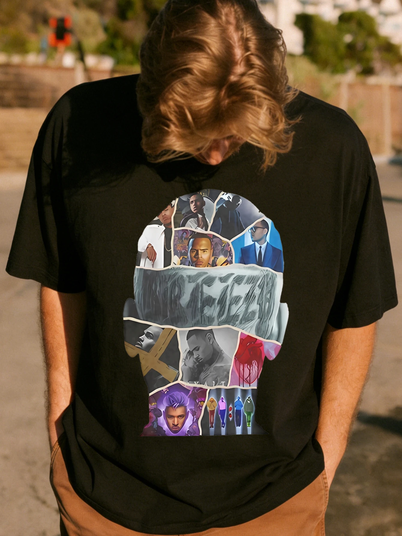 Mens Oversized Cotton Skull Print Graphic Streetwear Short Sleeve Tshirt Summer Casual Gift for Men