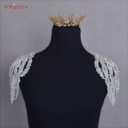 TOPQUEEN SP66 Apparel Applique Set Bead Rhinestone Patches Embellishment 3D Scrapbooking Sewing for Clothing Women Epaulettes