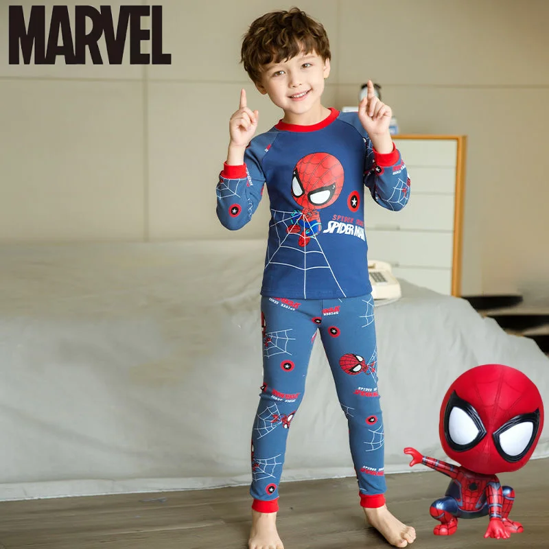 

Крутой Marvel Spiderman, милый креативный аниме-мультяшный узор, мягкие, приятные для кожи пижамы с длинными рукавами и длинными штанами, комплект домашней одежды