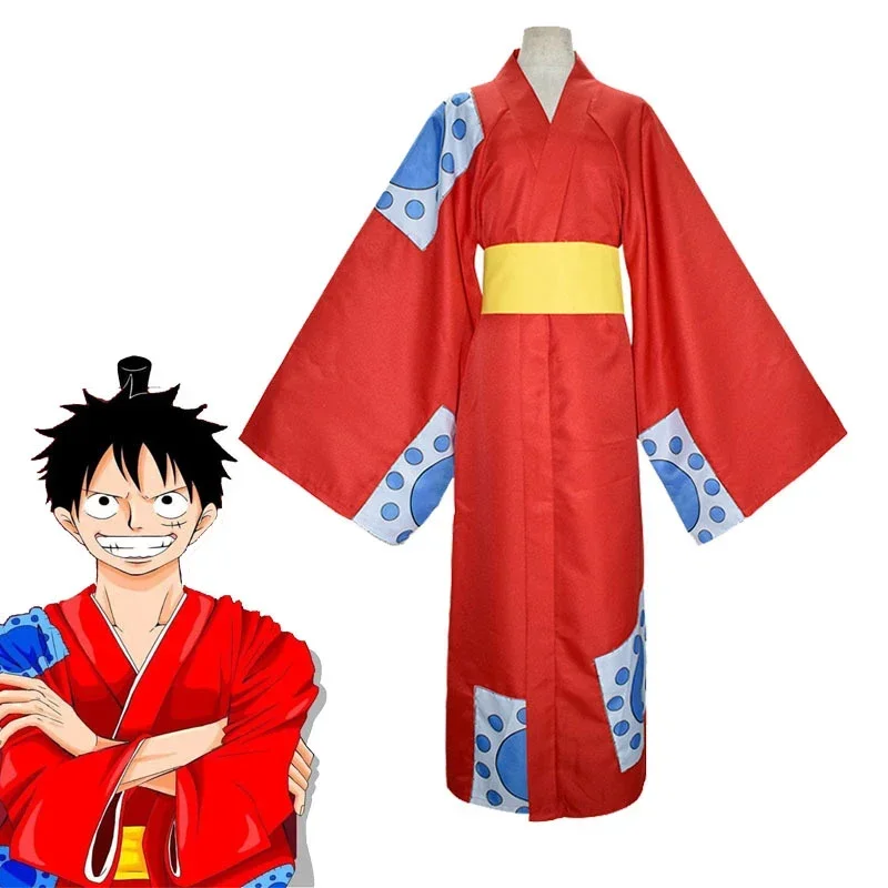 Anime pièce pirata Luffy disfraces Cosplay singe D Luffy Wano pays arco chapeau Kimono carnaval fiesta adulte rouge Yukata tenue