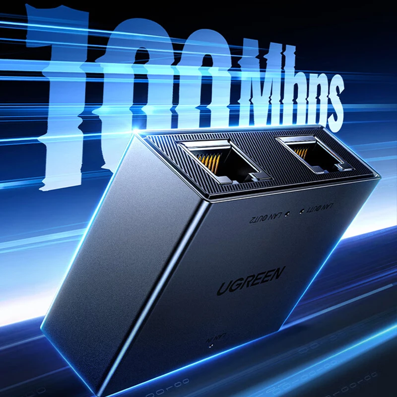 UGREEN Ethernet Splitter 100Mbps Ethernet Splitter 1 a 2, Plug and Play, 2 dispositivos en red simultáneamente