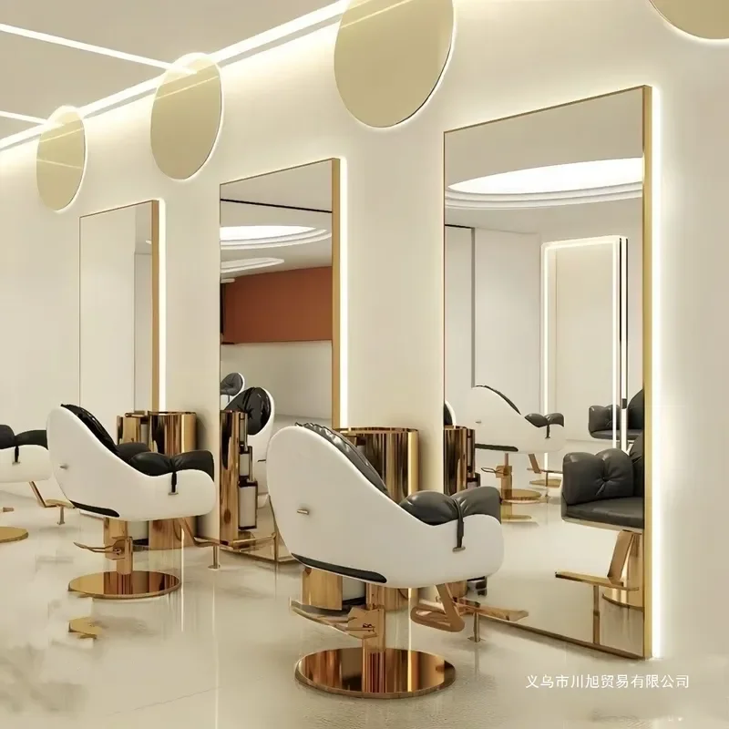 Luxury Wall Mounted Salon Mirror with LED Light HD Full Length Haircut Glass for Barber Shop Modern Decor
