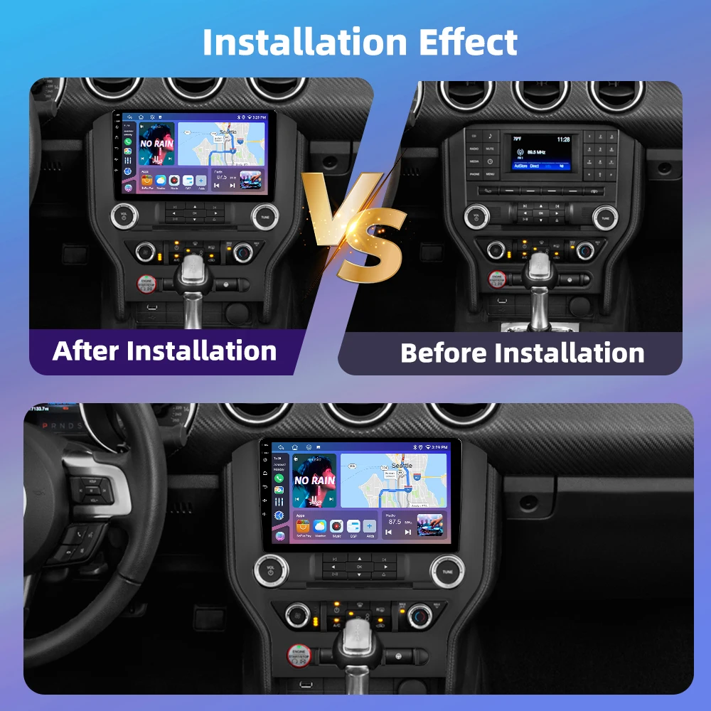 Podofo 9'' Wireless Carplay Android Auto Radio For Ford Mustang 2015-2020 Autoradio GPS Navigation BT FM/RDS 2din Car Intelligent Systems Plug&Play Head Unit SWC Car Multimedia Stereo Wifi Multimedia Stereo EQ Mirrorlink USB