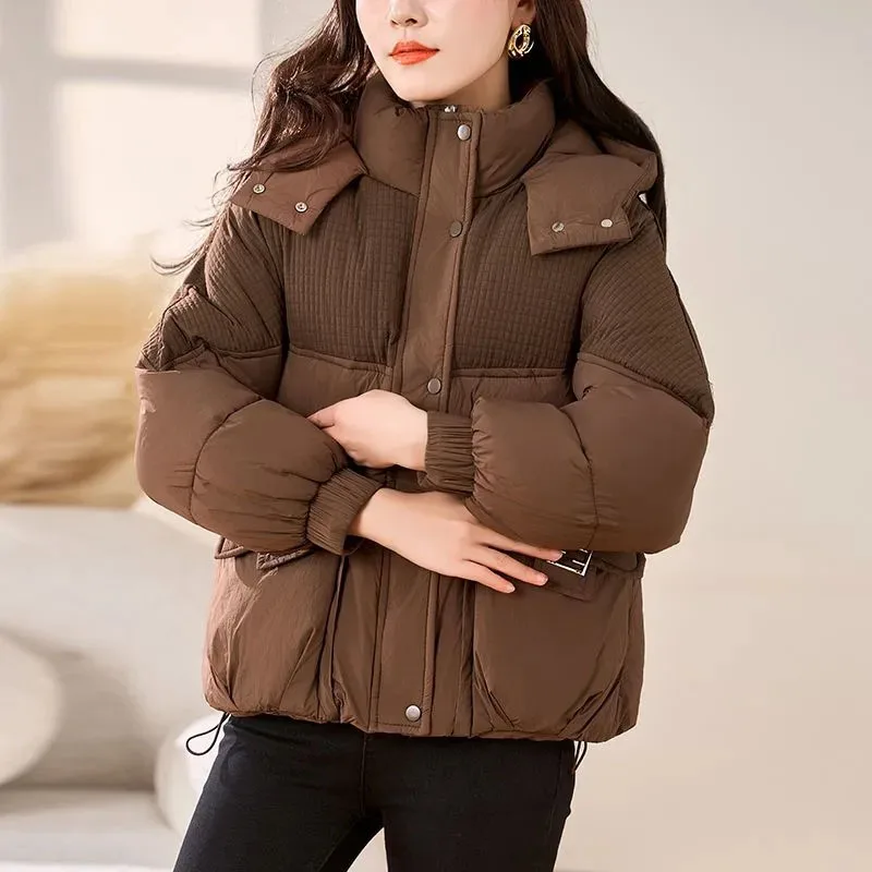 Nouvelle veste polaire ample en coton pour femme, veste d'hiver chaude, Parka à capuche, vêtements d'extérieur, vestes matelassées froides, noir