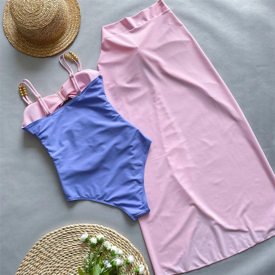 S - XL Sexy, mit Ausschnitten und Knoten versehener Rock, einteiliger Badeanzug, Damen-Badebekleidung, Damen-Badeanzug mit Falten, Badeanzug, Modell V5423. – Detail 3