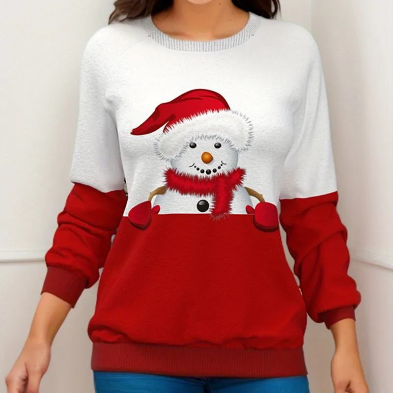 Hoodies women 2026 casual selling hot Christmas printed long lantern sleeve round o neck sweatshirts women's clothing