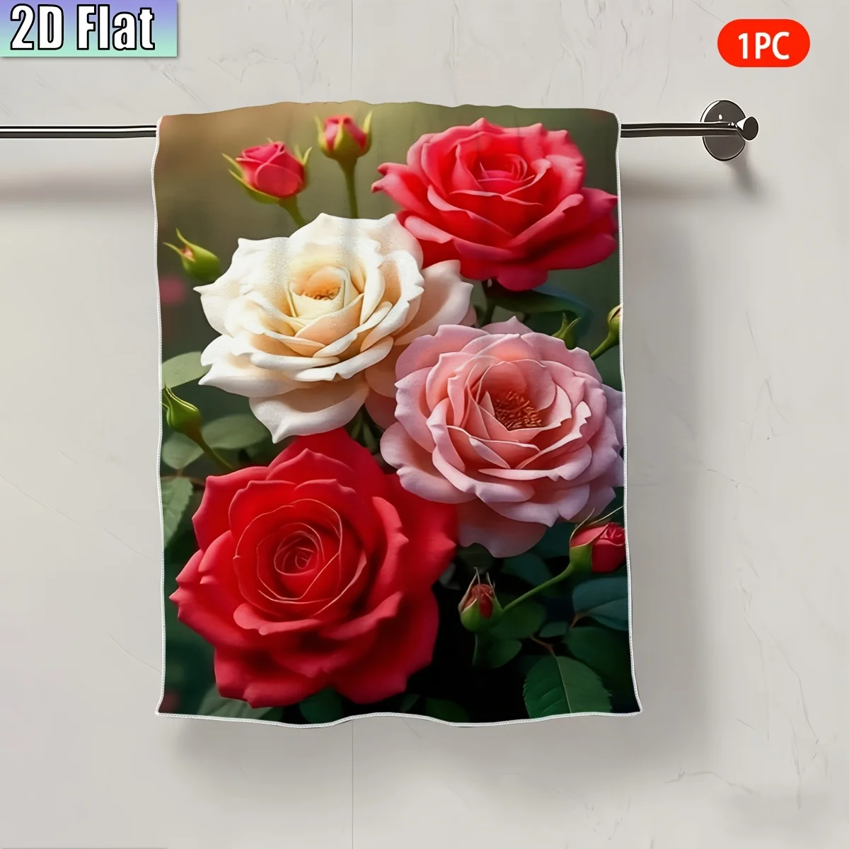 1pc Vibrant Red Pink Rose Printed Kitchen Towel, Soft Absorbent Hand Towel, Perfect for Bathroom, Kitchen, Flower Lover Gift