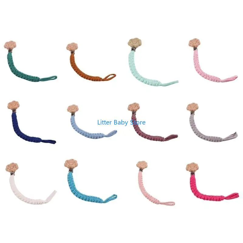 

N80C Beech Crochet Chain Pacifier Clip Baby Teether Toy Hanging Strap Nursing Gift Newborn Teether Toy Dummy Nipple Accs