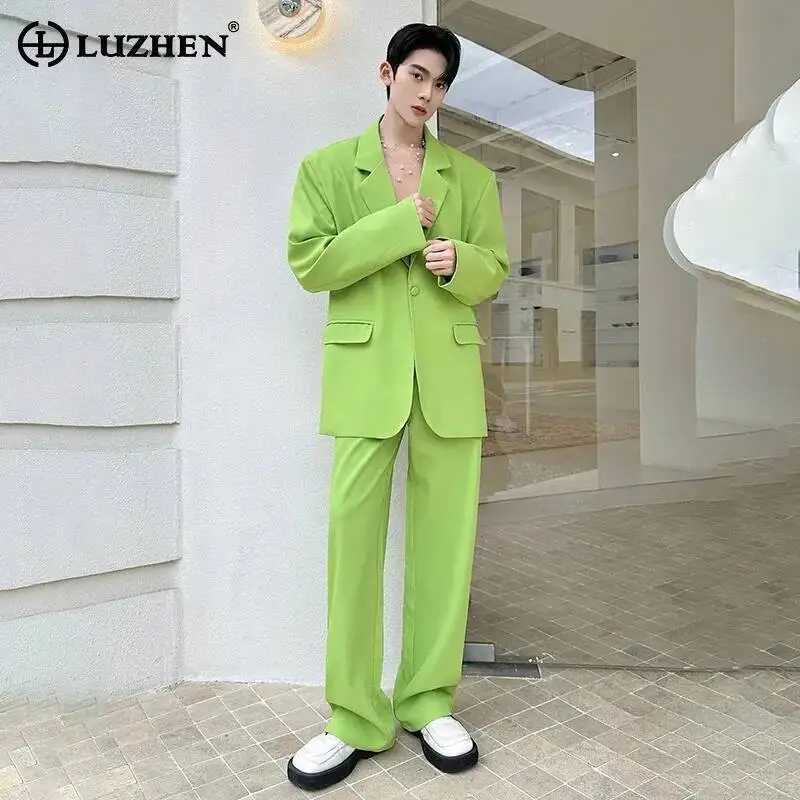 

LUZHEN 2026 Spring Solid Color Elegant Temperament Two-piece Sets Men's Fashion Handsome Blazer Causal Pants Suit Clothes JY6180