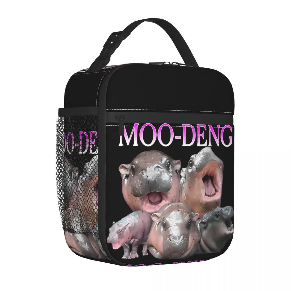 Funny Moo Deng Baby Pygmy Hippos Meme Insulated Lunch Bag Cooler Bag Reusable Meal Container Tote Lunch Box Food Bag Office