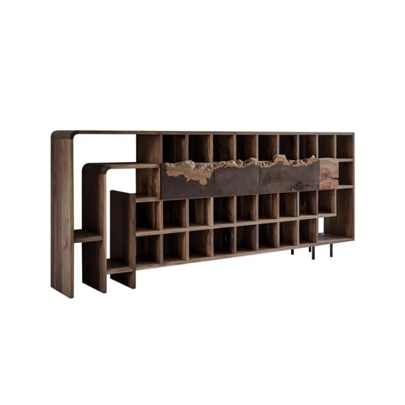 Tea side cabinet, tea room display rack, display rack, Bogu rack, wabi sandy wind, solid wood natural edge