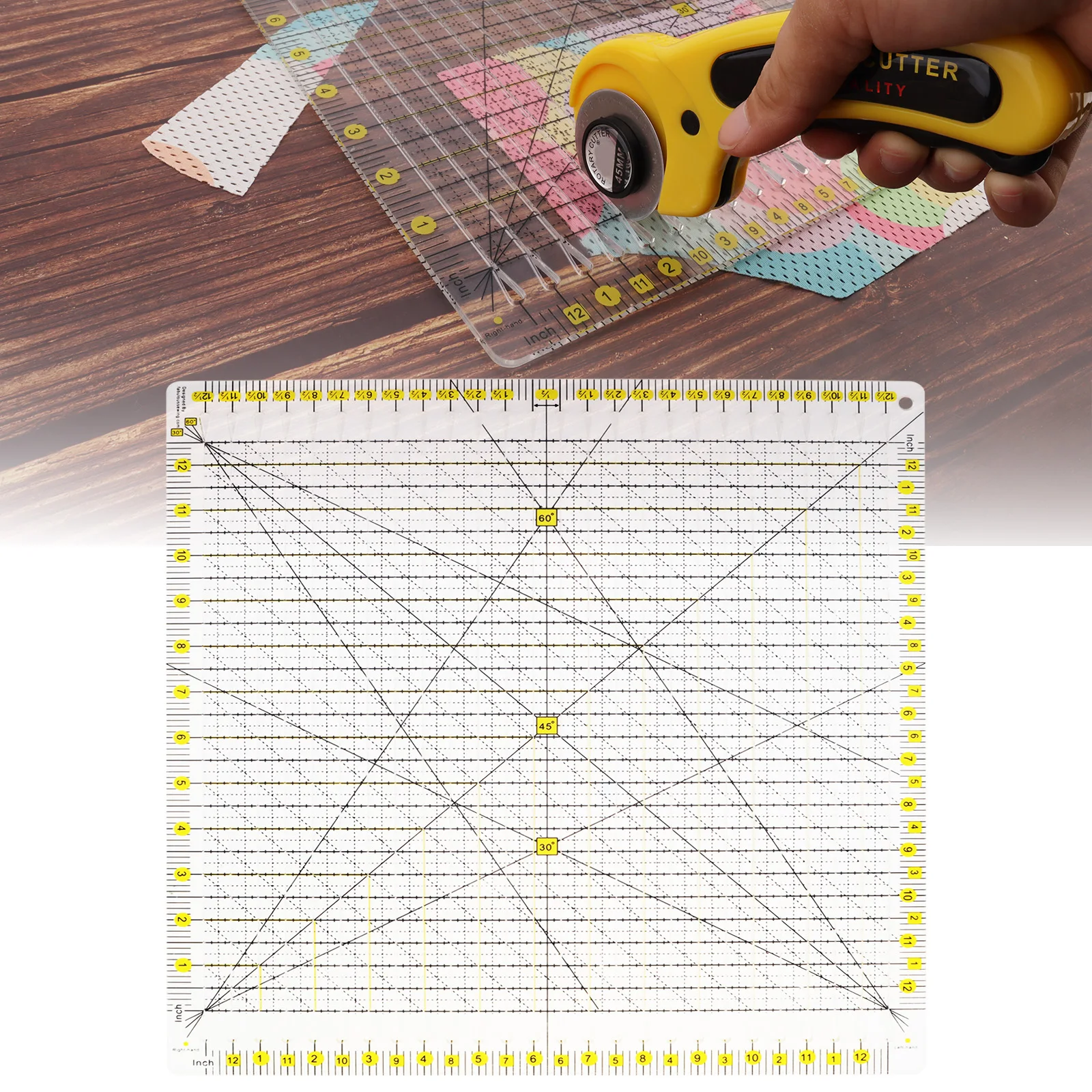 

Non-Slip Grooved Sewing Ruler Acrylic Quilting Ruler for Precise Fabric Cutting Sewing Tool Patchwork 30/45/60 Degree Angles