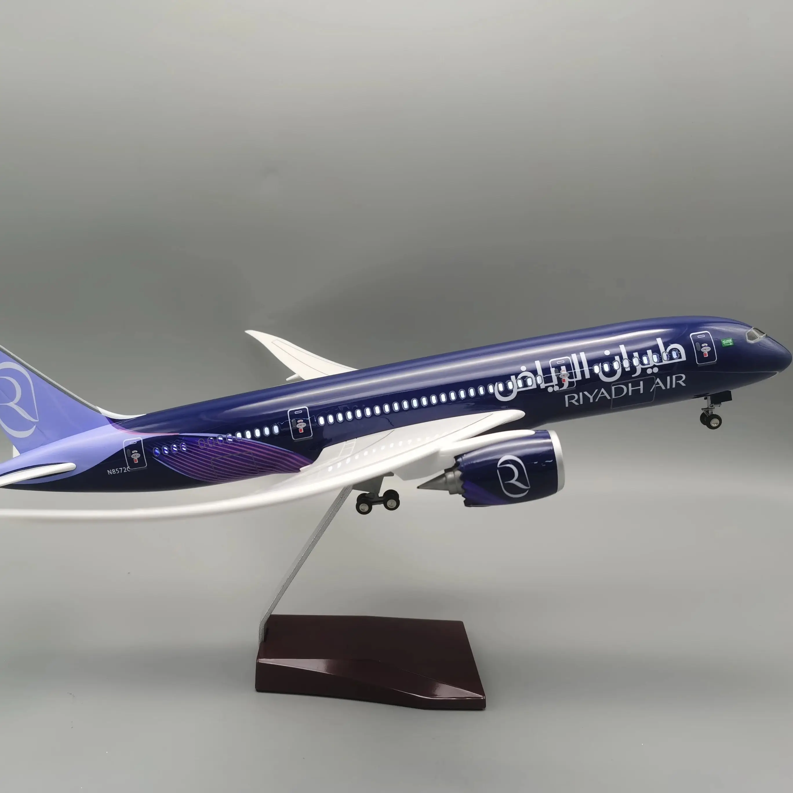 

Model plane B787 Riyadh Air Airline Airplane Resin Aircraft with LED Light(Touch or Sound Control) for Collection or Show Displ