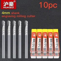 HAHAO 10PC 4mm Carbide Alloy Cutter CNC Milling Cutter 1 Flute Left Spiral Router Bits Wood Engraving Woodworking Tools