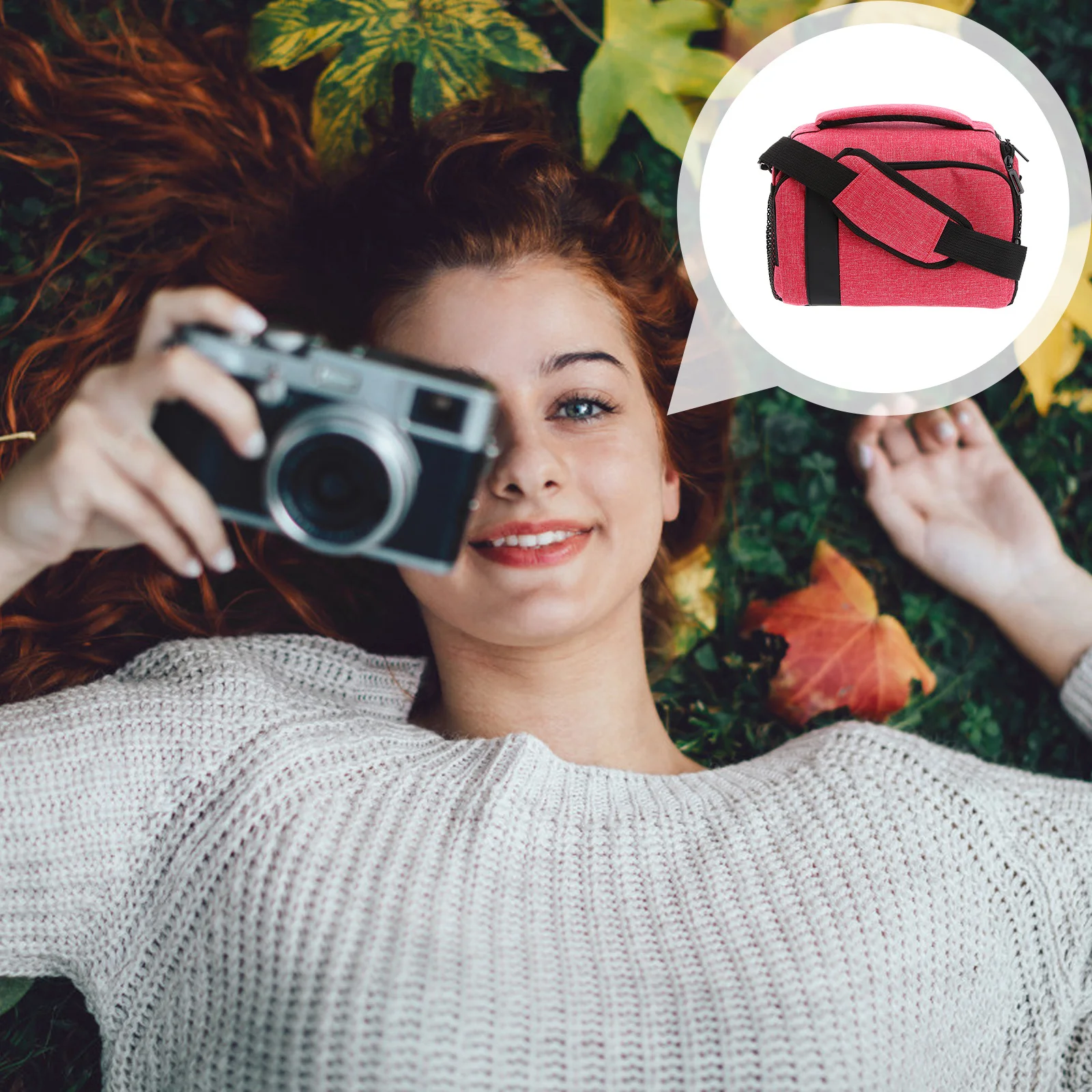 

Digital Camera Bag Pink Canvas Storage Organizer Shockproof Design Multi Pocket Portable Lightweight Shoulder Handbag