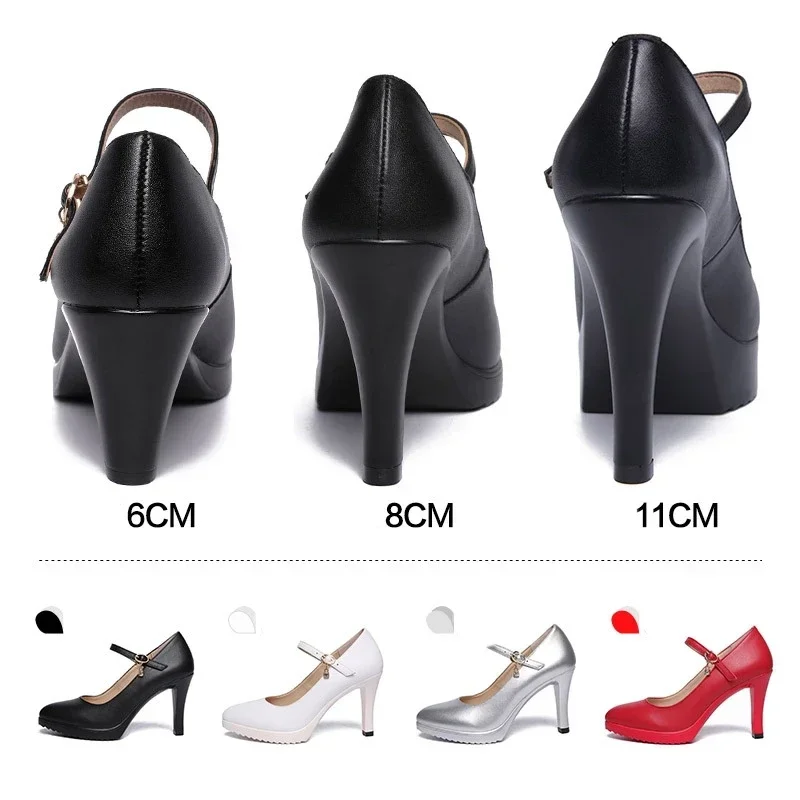 8cm 11cm Small Size 32-43 Breathable Soft Leather Shoes Platform Pumps 2025 Spring Block High Heels Shoes Wedding Dress Office