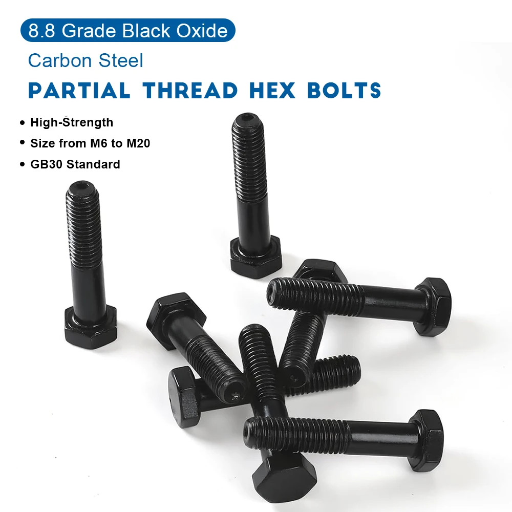1pc Partial Thread External Hex Head Bolts Black Carbon Steel M6 M8 M10 M12 M14 M16 M18-M30 Outside Hexagon Head CAP Screw Bolt