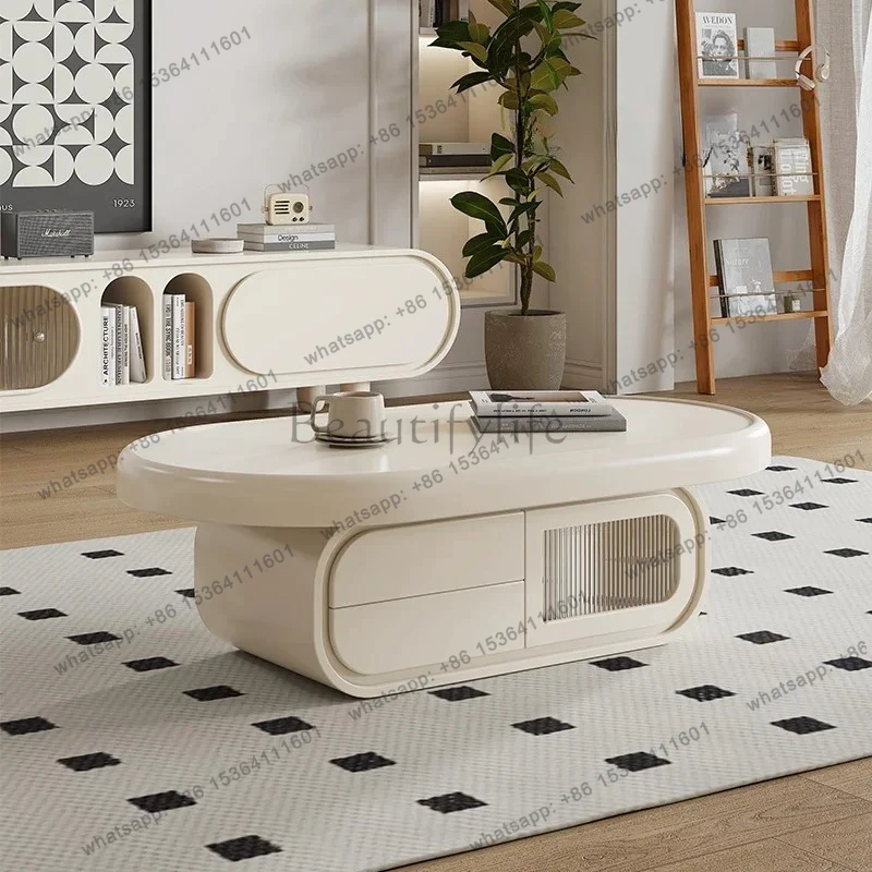 

Nordic cream wind paint coffee table modern simple household living room tea table side balcony tea table