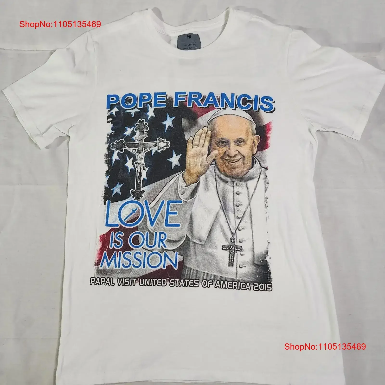 البابا فرانسيس 2015 جولة الولايات المتحدة تي شيرت الحب هو مهمةنا حجم ميد الكاثوليكية خمر غسلها تنوعا أنيق موضة لينة عادية