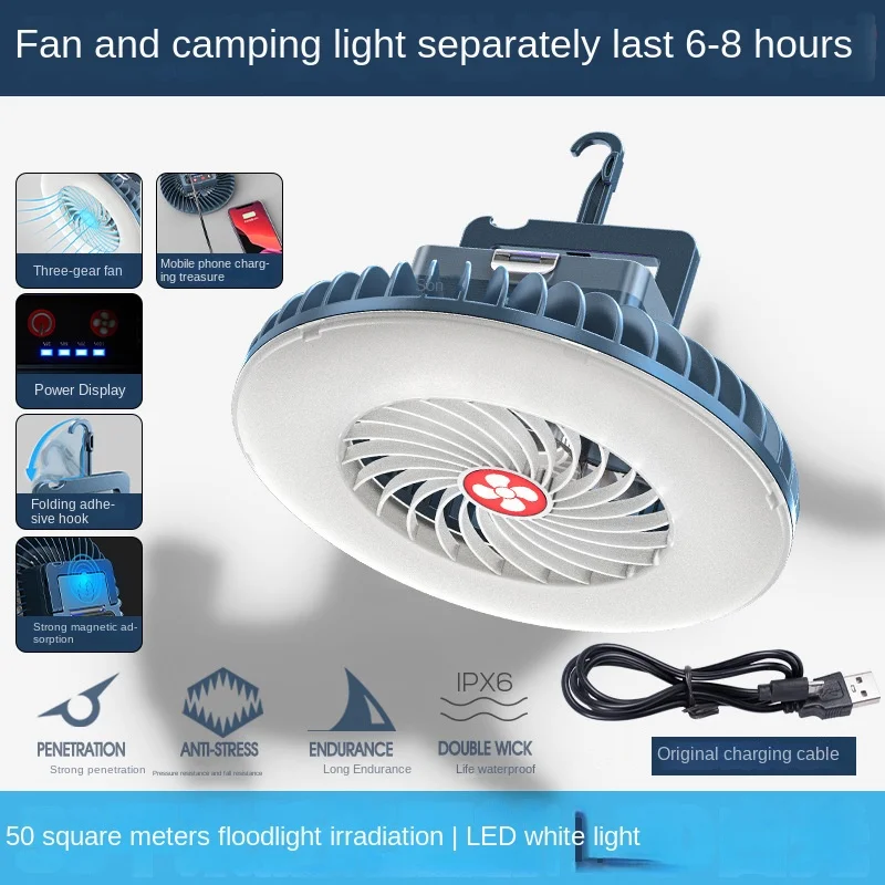 Lanterne de camping étanche aste, portable et polyvalente, lampe de tente extérieure avec ventilateur, lumière de camping LED de décrochage de marché nocturne