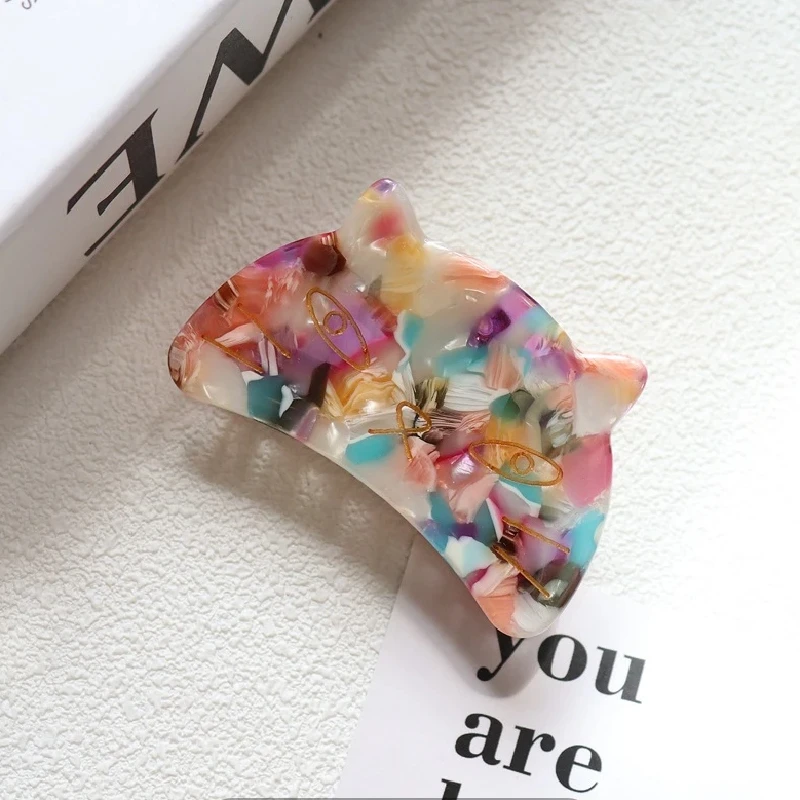 1 Pcs Classic Retro Style Geometric Cat Head Shape Acetic Acid Spray Oil Ladies Hair Clip