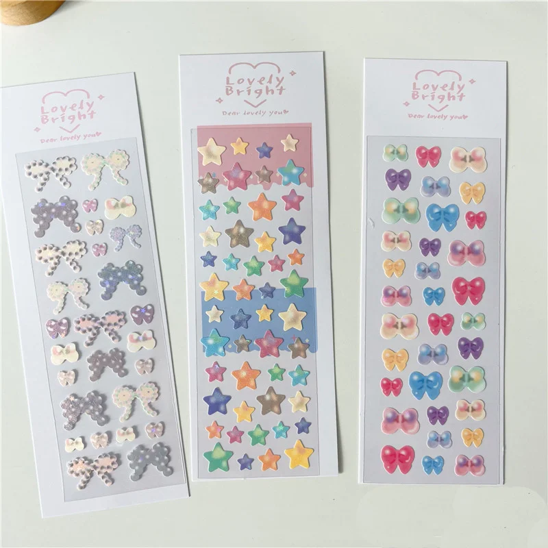 1Pc Korean Colorful Pentagram Bow Series Cute Decorative Stickers Sweet DIY Ins Sticker Journal Junk Agenda Stationery Suppl