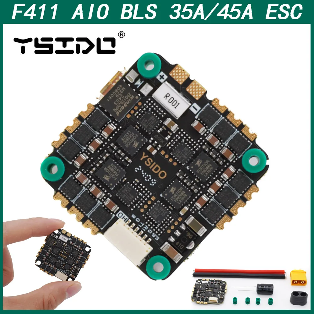 YSIDO 2-6S F411 Flight Controller AIO BMI 270 BLHELI_S 35A 45A ESC OSD Barometer Current Sensor for RC Mark4 5inch FPV Drone