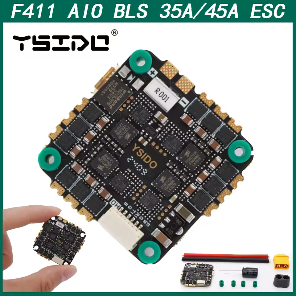 YSIDO 2-6S F411 Flight Controller AIO BMI 270 BLHELI_S 35A 45A ESC OSD Barometer Current Sensor for RC Mark4 5inch FPV D…