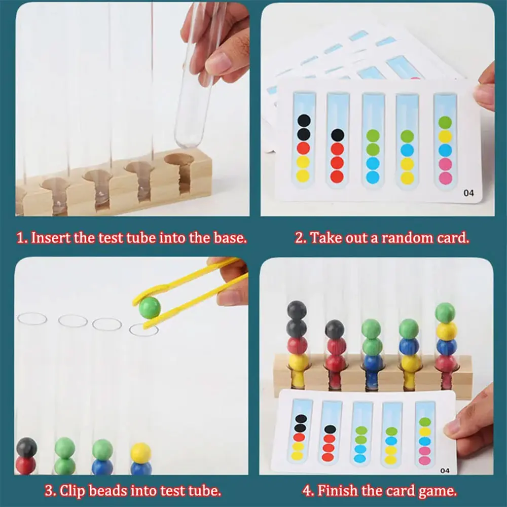 Children Fine Motor Training Montessori Toys Wooden Test Tube Clip Beads Color Matching Sensory Games Educational Toys For Kids