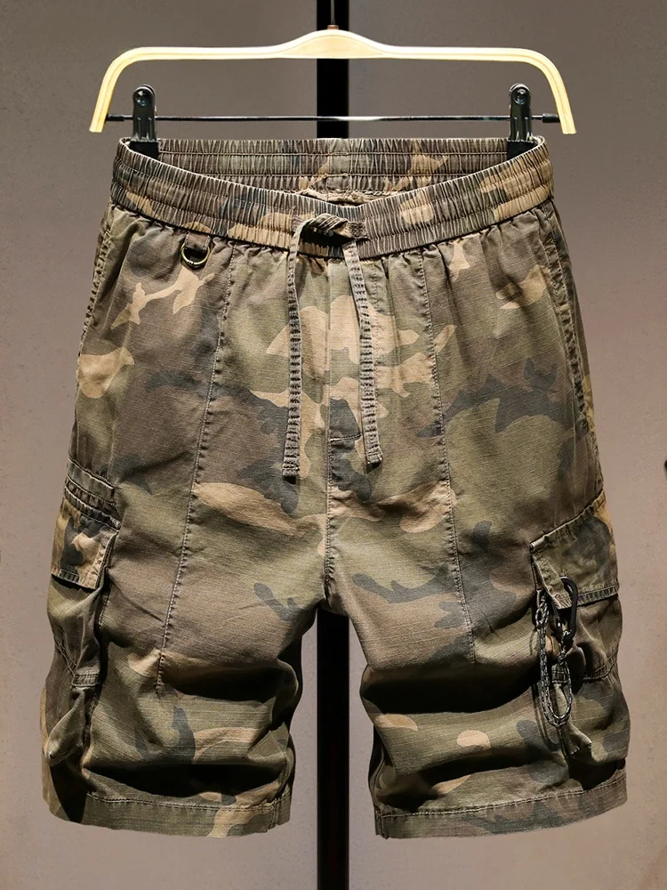 

Мужские летние свободные брюки-карго из плотной ткани цвета хаки с камуфляжным принтом, прямого кроя, для активного отдыха, с множеством карманов