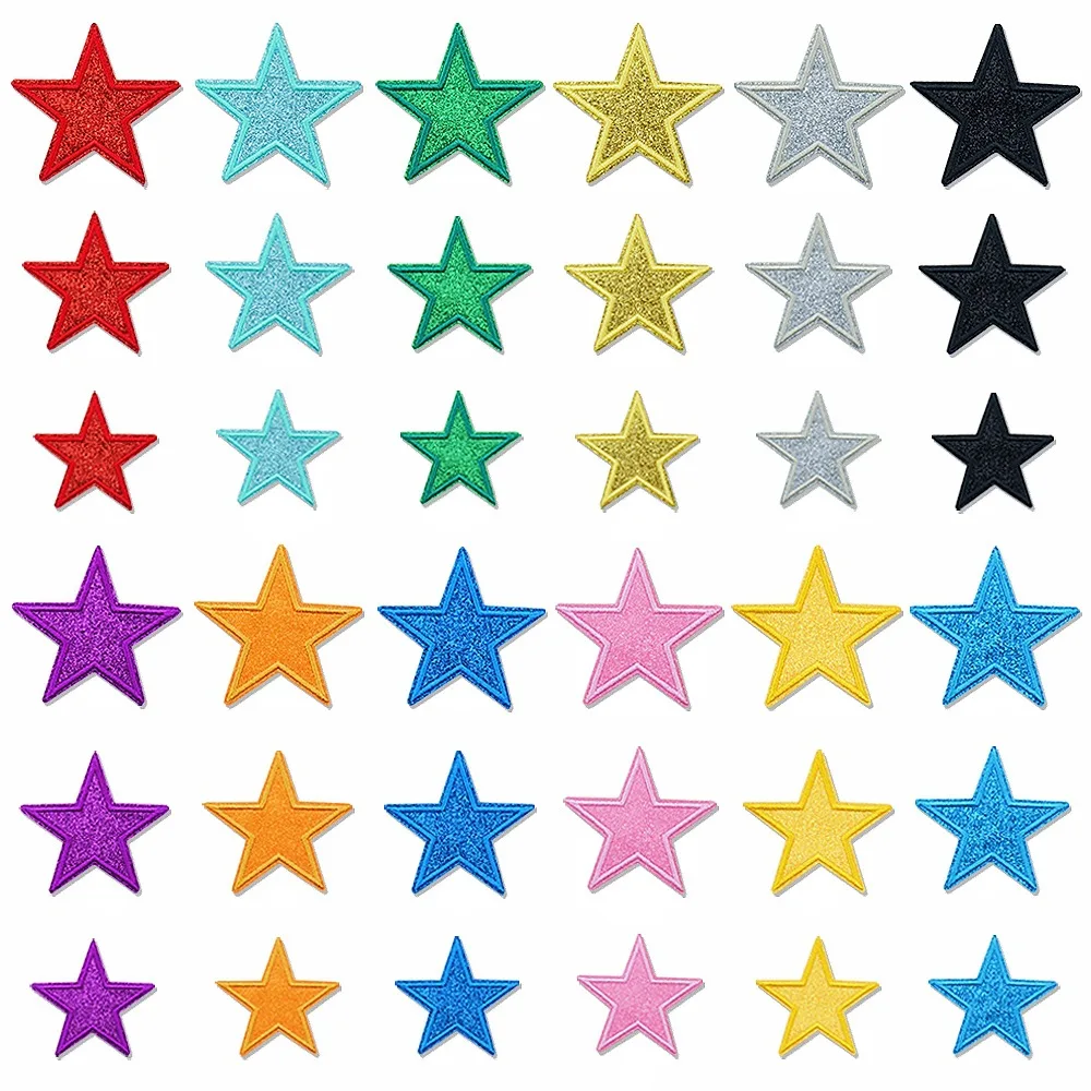Macaron Color Glitter Five Pointed Star Fabric Patches DIY Sewing Applique for Clothes Bags