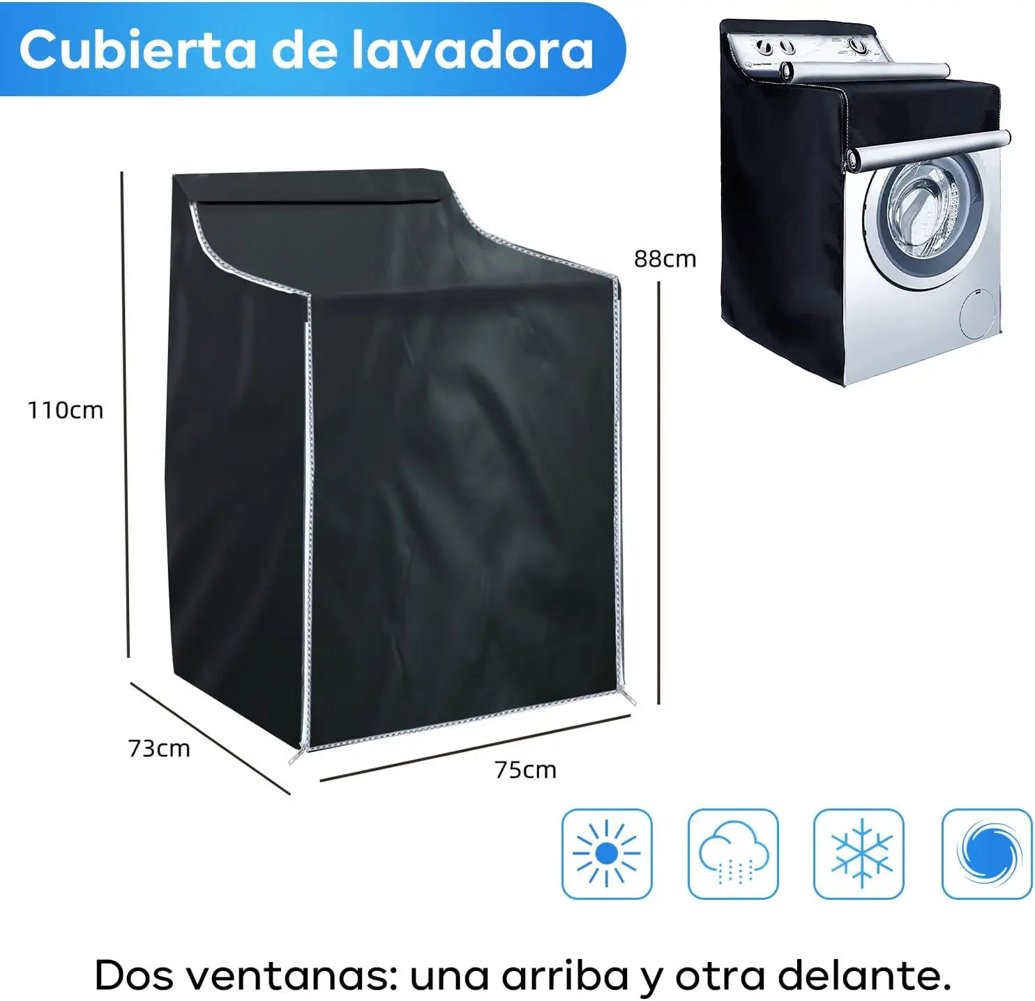 Washing Machine Cover For Top load Premium Outdoor Protection For Most Washer Dryer Cover  W29x D28x H43 (Black)