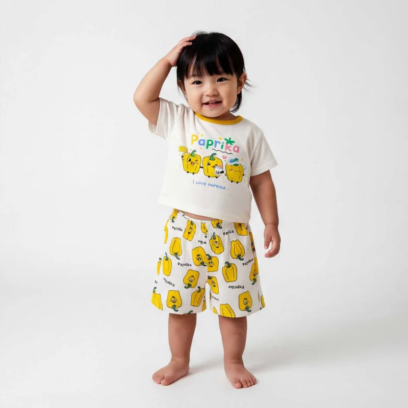 

Children's sports short-sleeve setinsCute Sweet Pepper Print Two-Piece Children's Casual Set