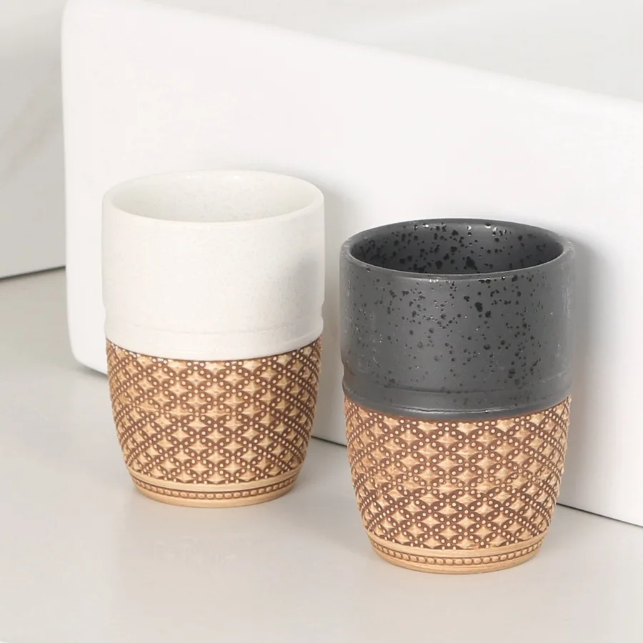 Ceramic Toothbrush Cup with Embossed Design Home Hotel Bathroom Essentials High Aesthetics