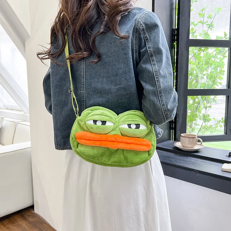 Women funny ugly frog crossbody bag plush cute frog shoulder bag big mouth creative small mobile phone bag female