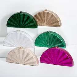 Women Brand Half Moon Circular Barrel-Shaped Acrylic Box Day Clutch Purse Handbags Marble Mini Beach Summer Party Evening Bag