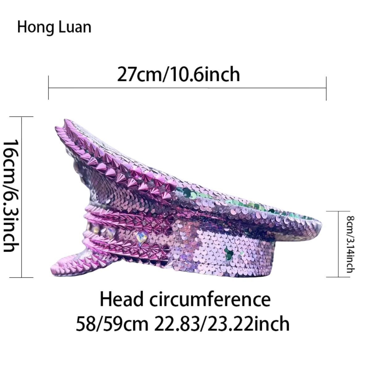 HongLuan gele laser lederen lus kapitein hoed strass & militaire petten voor dames, Rave Festivals accessoires & feestpet man